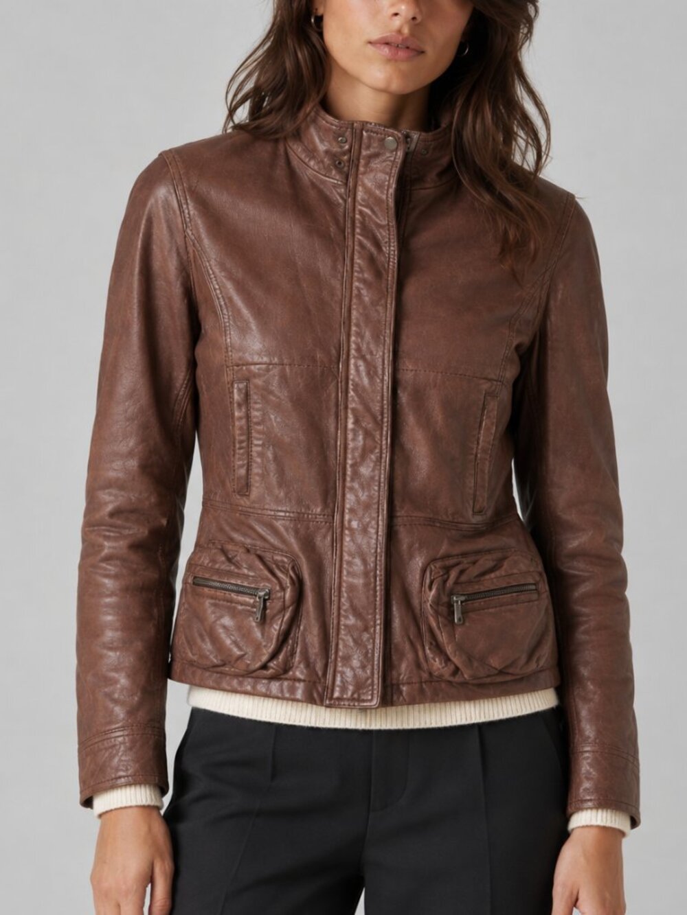 Vince Brown Leather Jacket from The Devil Wears Prada Medium